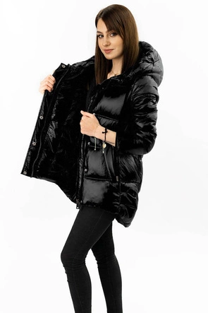 ASYMETRYCZNA DAMSKA KURTKA PIKOWANA CZARNA (7658)