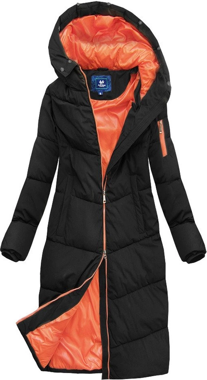 PROSTY PŁASZCZ ZIMOWY DAMSKI Z KAPTUREM CZARNY (J9-007)