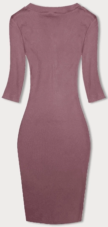 Dopasowana sukienka w prążki brudny róż (5579-35)