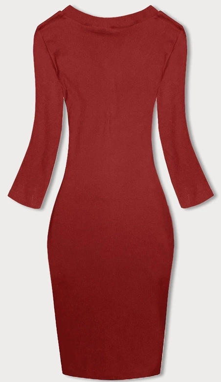 Dopasowana sukienka w prążki z okrągłym dekoltem czerwona (5131-09)