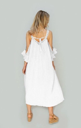 PLISOWANA SUKIENKA Z WYCIĘTYMI RAMIONAMI BIAŁA (342ART)