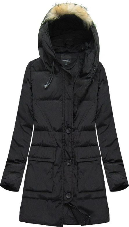 PIKOWANA KURTKA Z PUCHEM NATURALNYM CZARNA (X1296X)