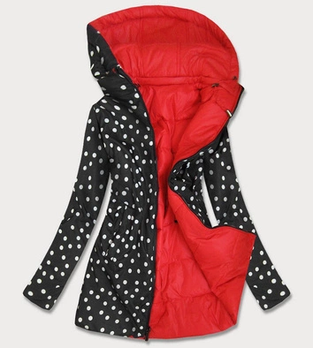 Dwustronna kurtka damska z kapturem czerwona w kropki (W352)