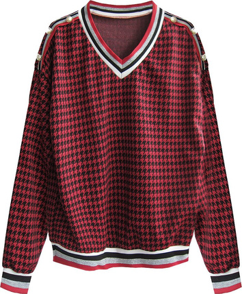 BAWEŁNIANA BLUZA W PEPITKĘ CZARNO-CZERWONA (463ART)