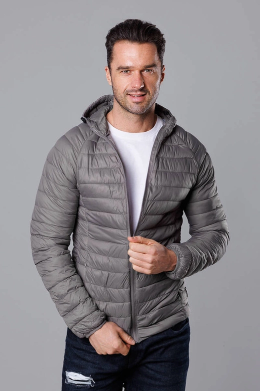 Pikowana kurtka męska z kapturem ciemnoszara (HM112-2)
