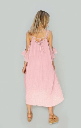 PLISOWANA SUKIENKA Z WYCIĘTYMI RAMIONAMI ŁOSOSIOWA (342ART)