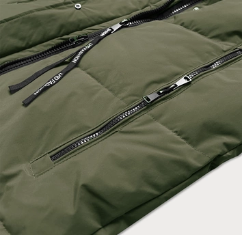 Długa zimowa kurtka damska na futerku LHD oliwkowa (LHD-24571)