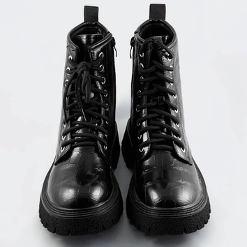 Damskie sznurowane botki krokodyl czarne (a9897)