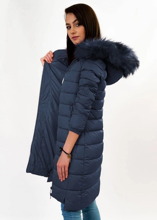 Pikowana damska kurtka z kapturem granatowa (7754)