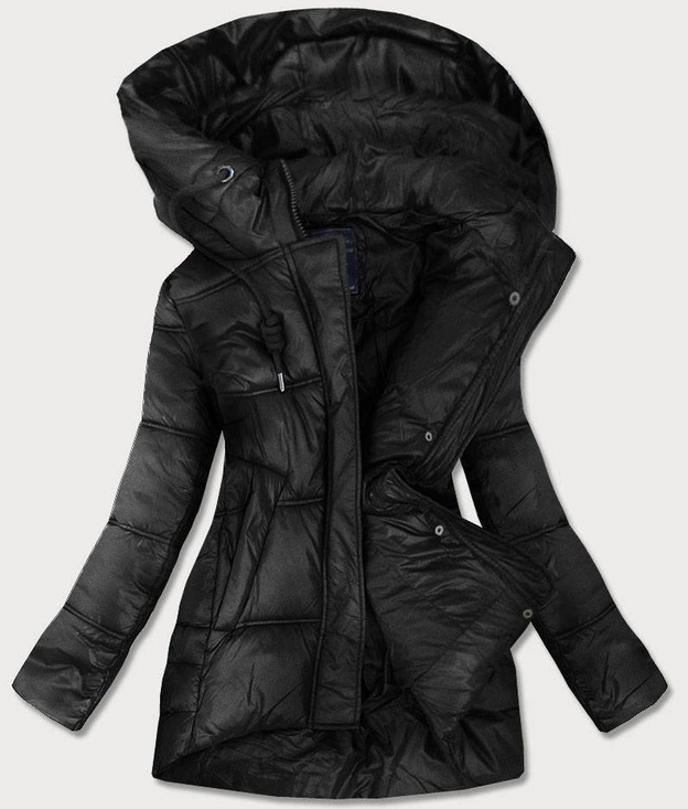 ASYMETRYCZNA DAMSKA KURTKA PIKOWANA CZARNA (7658)