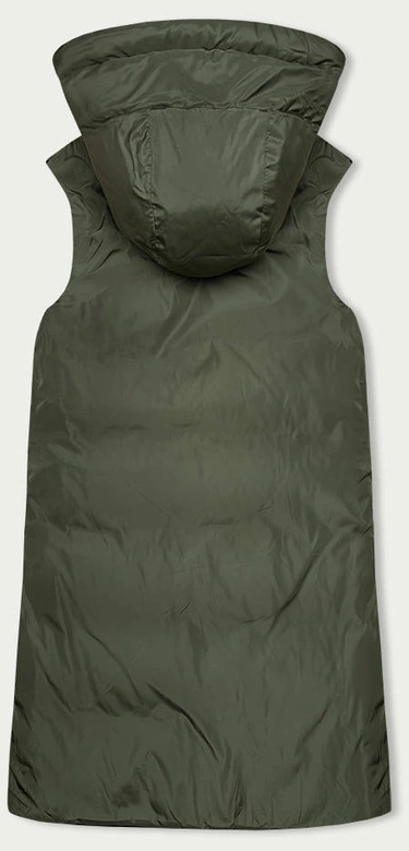 Długa kamizelka damska dwustronna czarna-khaki (B8159-1)