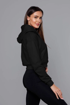 Krótka bluza dresowa z kapturem czarna (8B939-3)