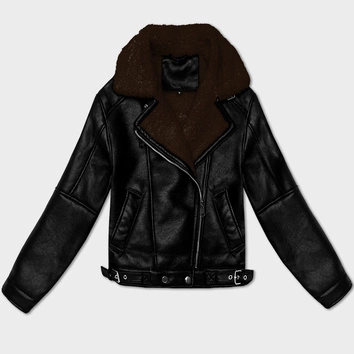 Przejściowa damska kurtka skórzana na futerku J Style czarna-brązowa (11Z8267)