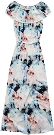 SUKIENKA MAXI Z ODKRYTYMI RAMIONAMI BŁĘKITNO-RÓŻOWA (71202#)