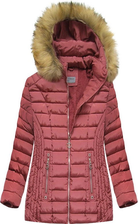 PIKOWANA DAMSKA KURTKA ZIMOWA Z KAPTUREM RÓŻOWA (B2630-30)