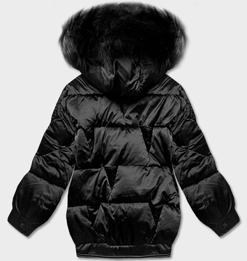 Krótka kurtka oversize czarna (H-1109-01)