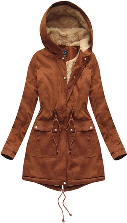 BAWEŁNIANA DAMSKA PARKA ZIMOWA Z FUTREM KARMELOWA (XW805X)