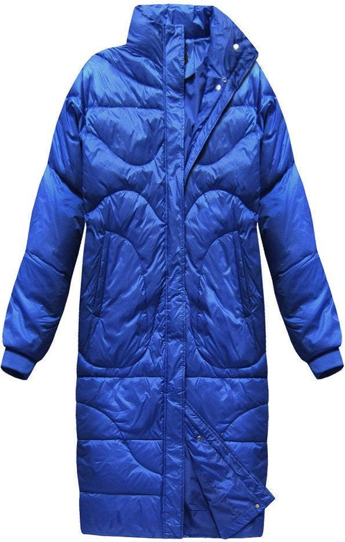 ZIMOWY PŁASZCZ DAMSKI OVERSIZE Z PUCHEM NATURALNYM NIEBIESKI (17127)