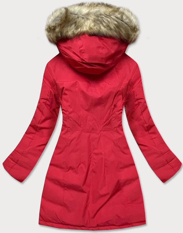 Zimowa kurtka damska z kapturem czerwona (j9-065)