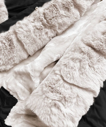 PARKA DAMSKA ZIMOWA NA MISIU CZARNY-ECRU (B530-1046)