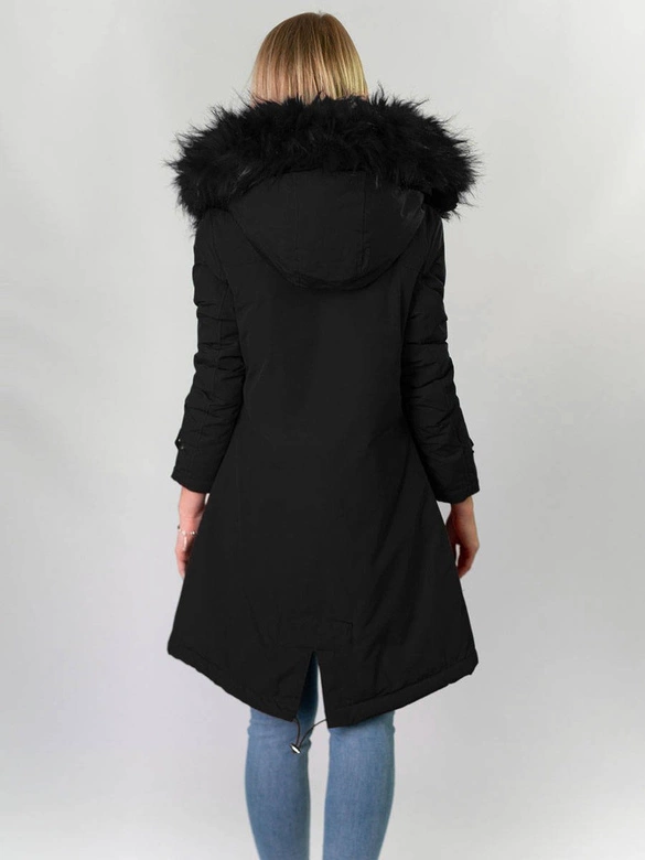 GRUBA ZIMOWA KURTKA DAMSKA Z KAPTUREM CZARNA (CARMEN)