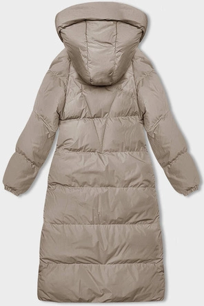 Długa gruba kurtka damska z kapturem jasny beż (5M3163-62)