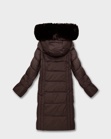 Długa kurtka damska z kapturem brązowa (7662#-F01)