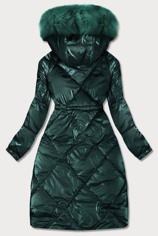 BŁYSZCZĄCA PIKOWANA KURTKA DAMSKA ZIMOWA ZIELONA (977)