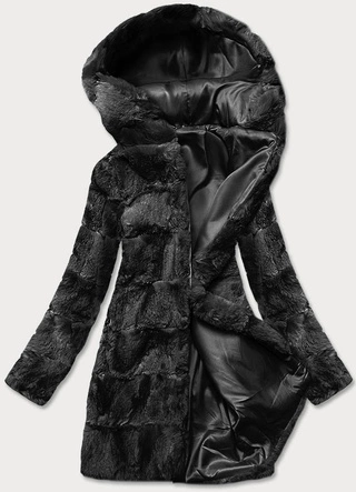 Kurtka damska futro z kapturem czarna (br9741-1)