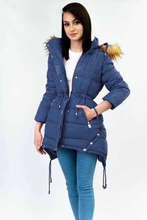 PIKOWANA KURTKA DAMSKA ZIMOWA Z KAPTUREM GRANATOWA (3605W)