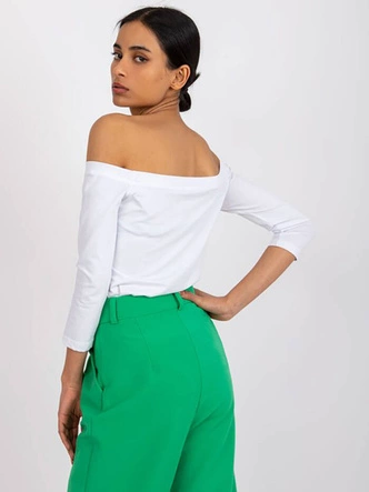 Bawełniana bluzka z odkrytymi ramionami biała (4692)