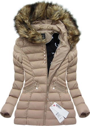 PIKOWANA KURTKA Z KAPTUREM BEŻOWA (W808)