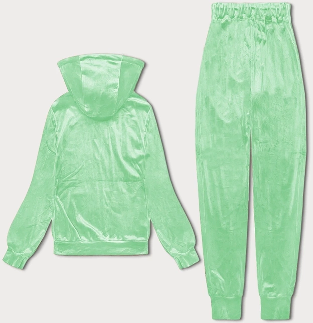 Welurowy dres damski z rozpinaną bluzą jasny zielony (8C1176-127)