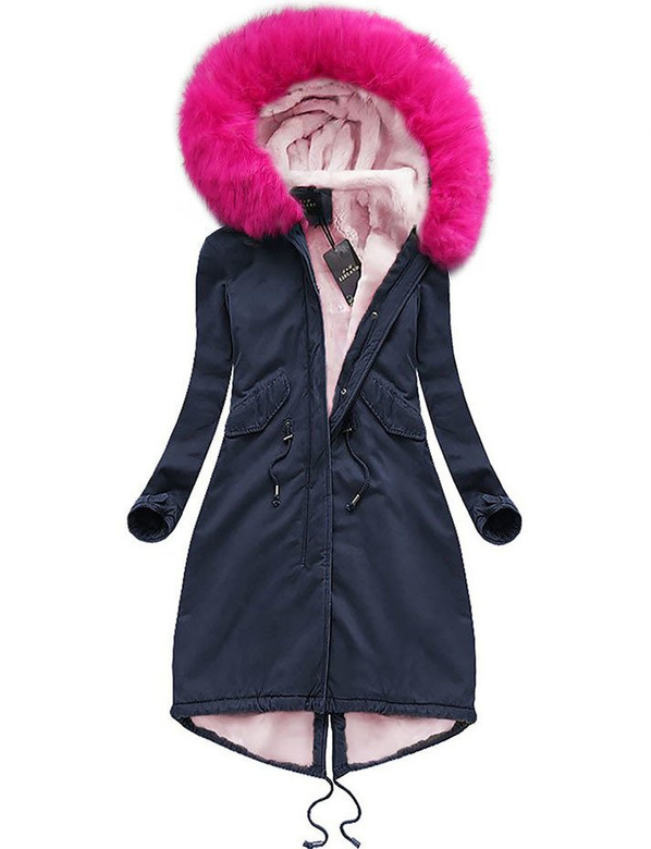 BAWEŁNIANA DŁUGA PARKA GRANATOWA (7610-2)