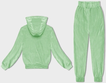 Welurowy dres damski z kapturem jasny zielony (8C1175-127)