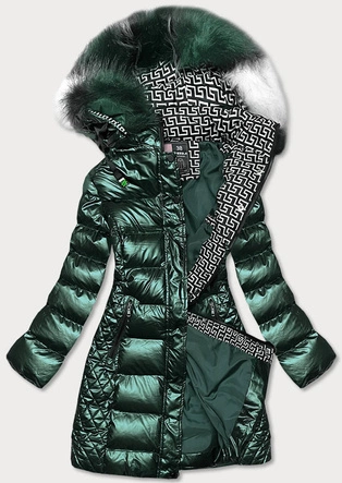 BŁYSZCZĄCA KURTKA ZIMOWA DAMSKA ZIELONA (W823)
