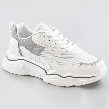 Sneakersy damskie z brokatowymi wstawkami biało-szare (lu-2)