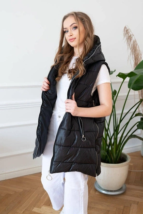 DŁUGI BEZRĘKAWNIK DAMSKI Z SUWAKAMI CZARNY (A9363)