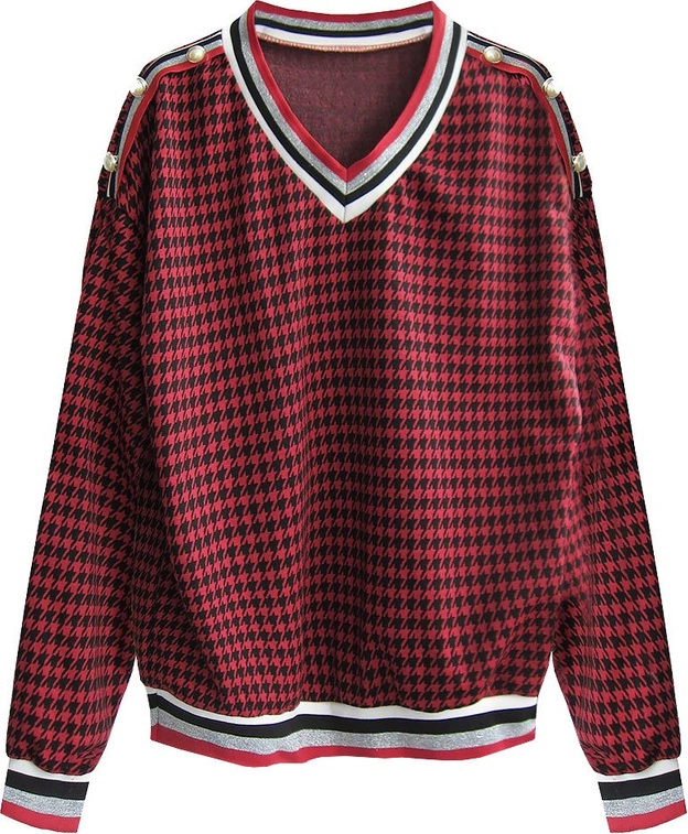 BAWEŁNIANA BLUZA W PEPITKĘ CZARNO-CZERWONA (463ART)