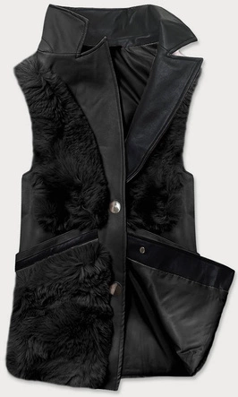 ELEGANCKA KAMIZELKA EKOSKÓRA I FUTRO CZARNA (BR9593-1)