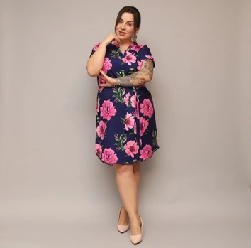 Sukienka w kwiaty z paskiem granatowa (744)