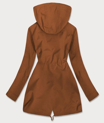 DWUSTRONNA PARKA DAMSKA Z KAPTUREM KARMELOWA W KROPKI (W354-1BIG)