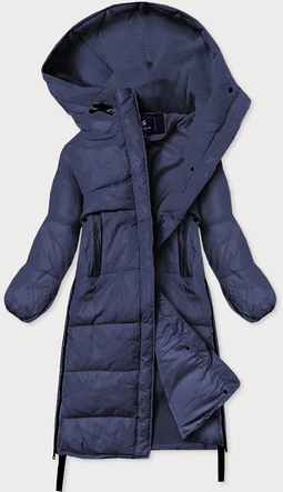 Długa kurtka zimowa z łączonych materiałów granatowa (jin-210)