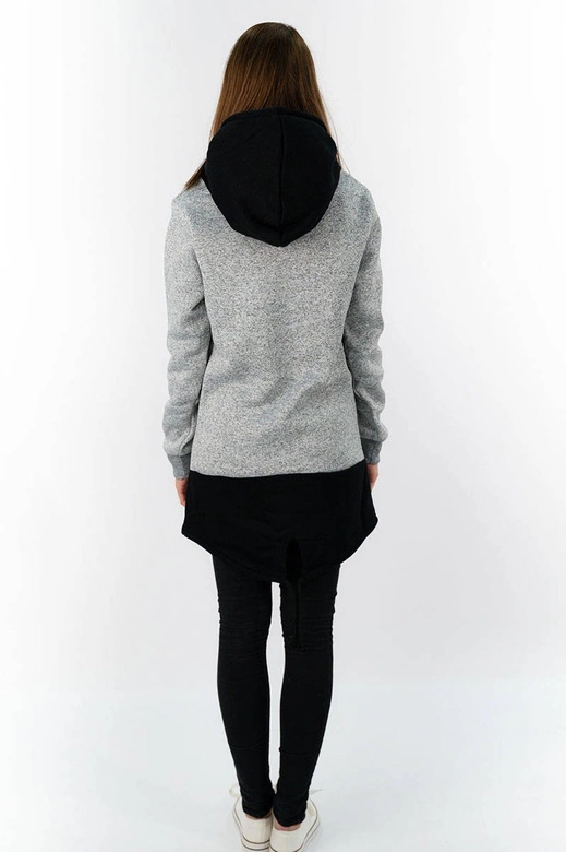 DŁUGA BLUZA Z NADRUKAMI I KAPTUREM JASNOSZARA (X1720X)