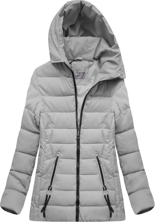 PIKOWANA DAMSKA KURTKA ZIMOWA Z KAPTUREM SZARA (XB9503X)
