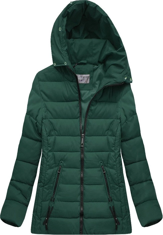 PIKOWANA DAMSKA KURTKA ZIMOWA Z KAPTUREM BUTELKOWA ZIELEŃ (XB9503X)