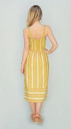 Bawełniana sukienka z guzikami musztardowa (345art)