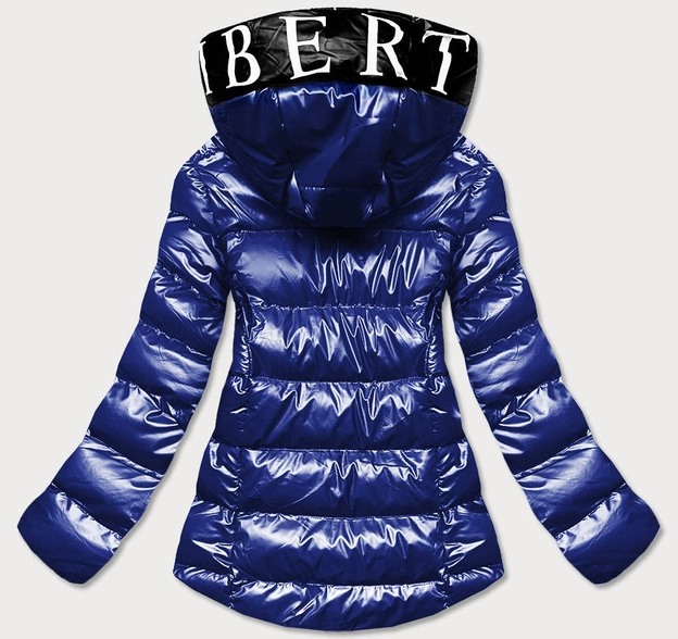 Metaliczna kurtka damska z kapturem niebieska (xw808x)