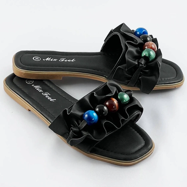 Damskie klapki płaskiej podeszwie czarne (www-319)