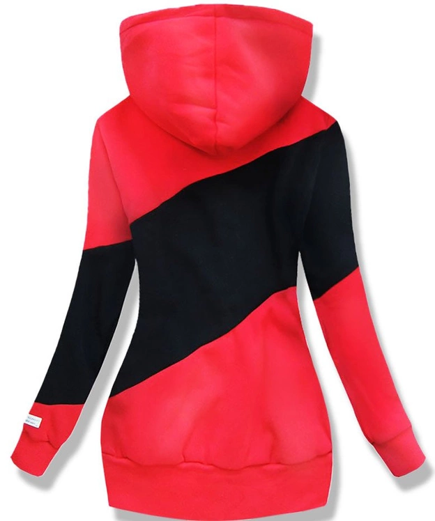 DŁUŻSZA BLUZA Z KAPTUREM CZERWONO-CZARNA (549A)